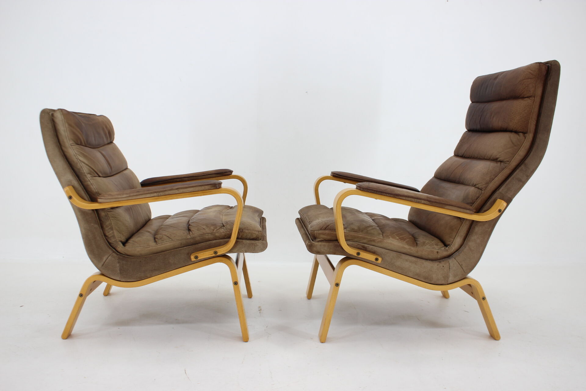 1970s Pair of Yngve Ekström "Contino" Leather Armachair,Sweden