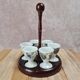 Set of 6 antique egg cups in porcelain from Paris + wooden stand
