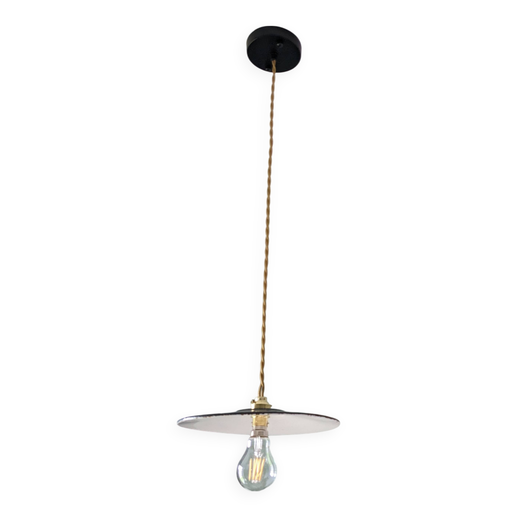 Industrial pendant light in black enamelled sheet metal