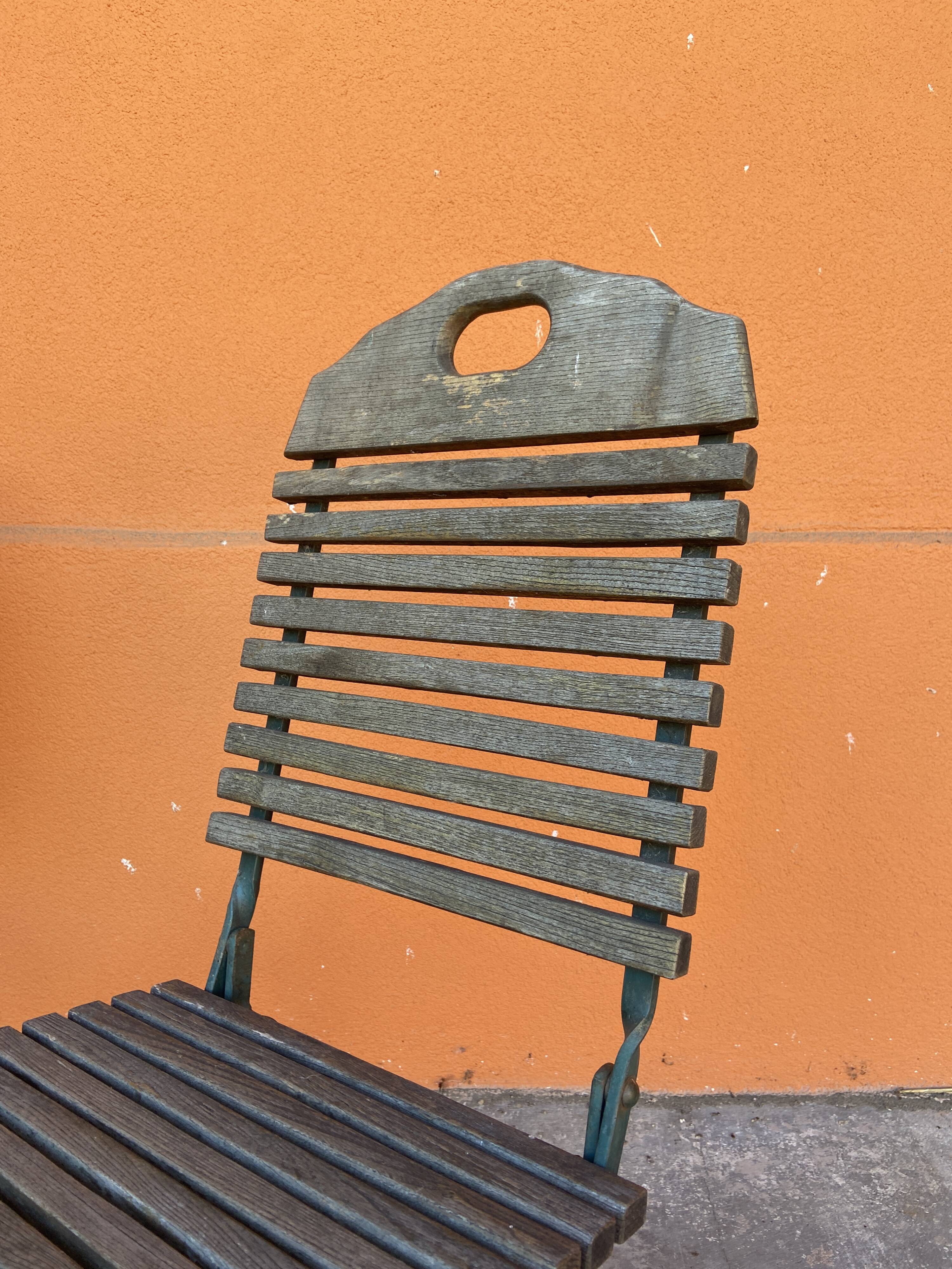 4 folding chairs vintage terrace bistro 60s in metal & wood