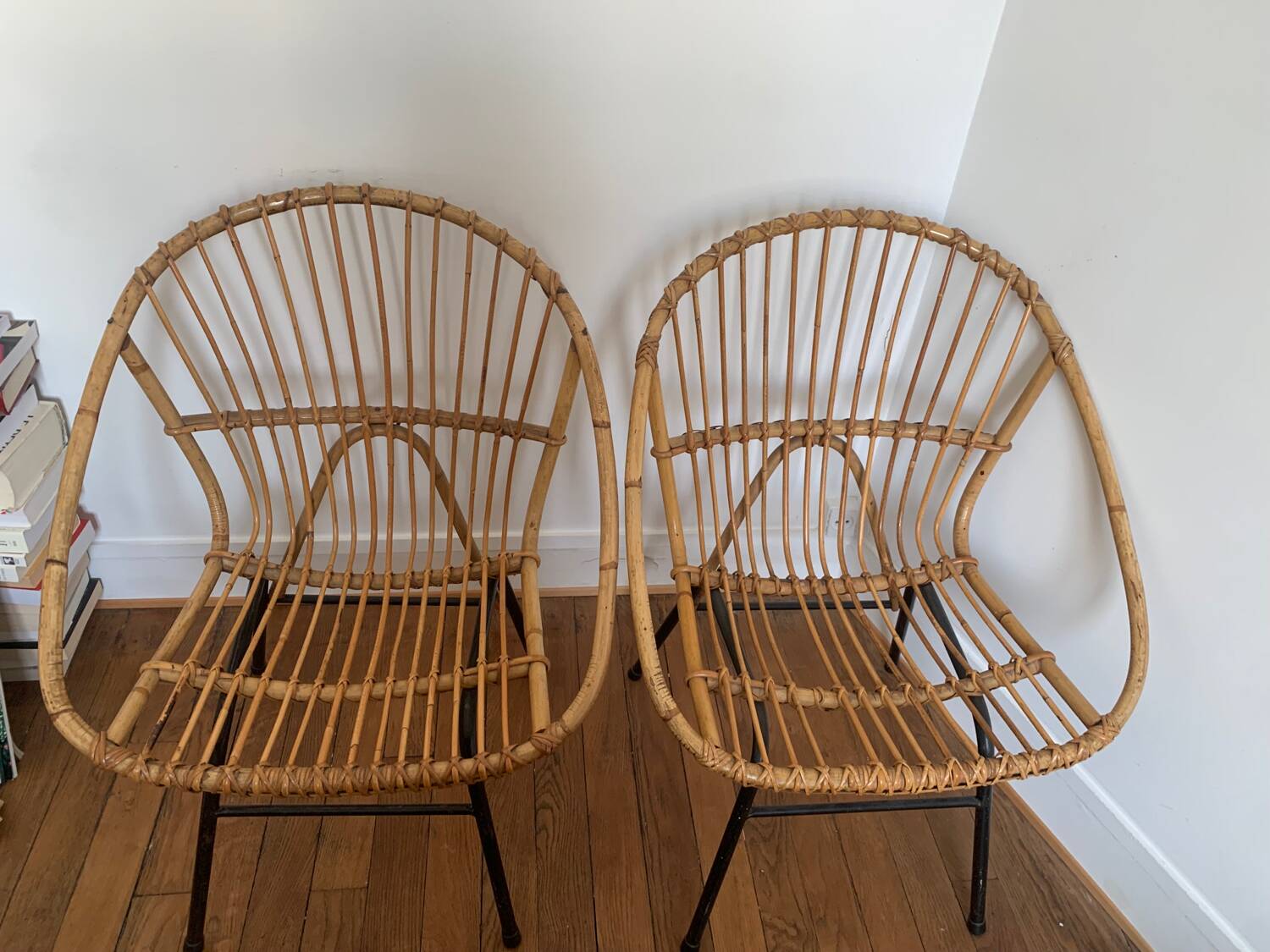 Pair of vintage rattan armchairs