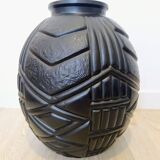 Art Deco Vase in Purple Pressed Molded Glass in the style of Pierre d'Avesn