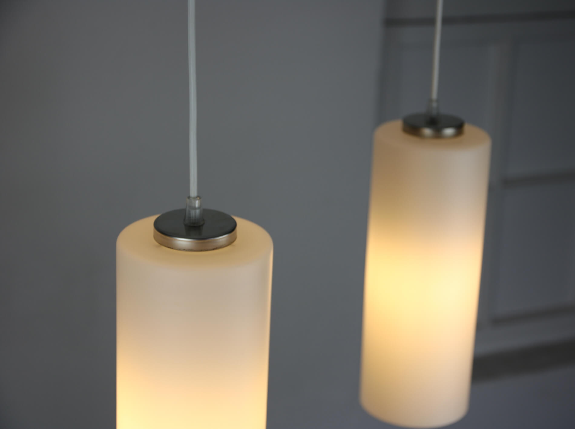 Pair of vintage Danish opaline glass hanging light