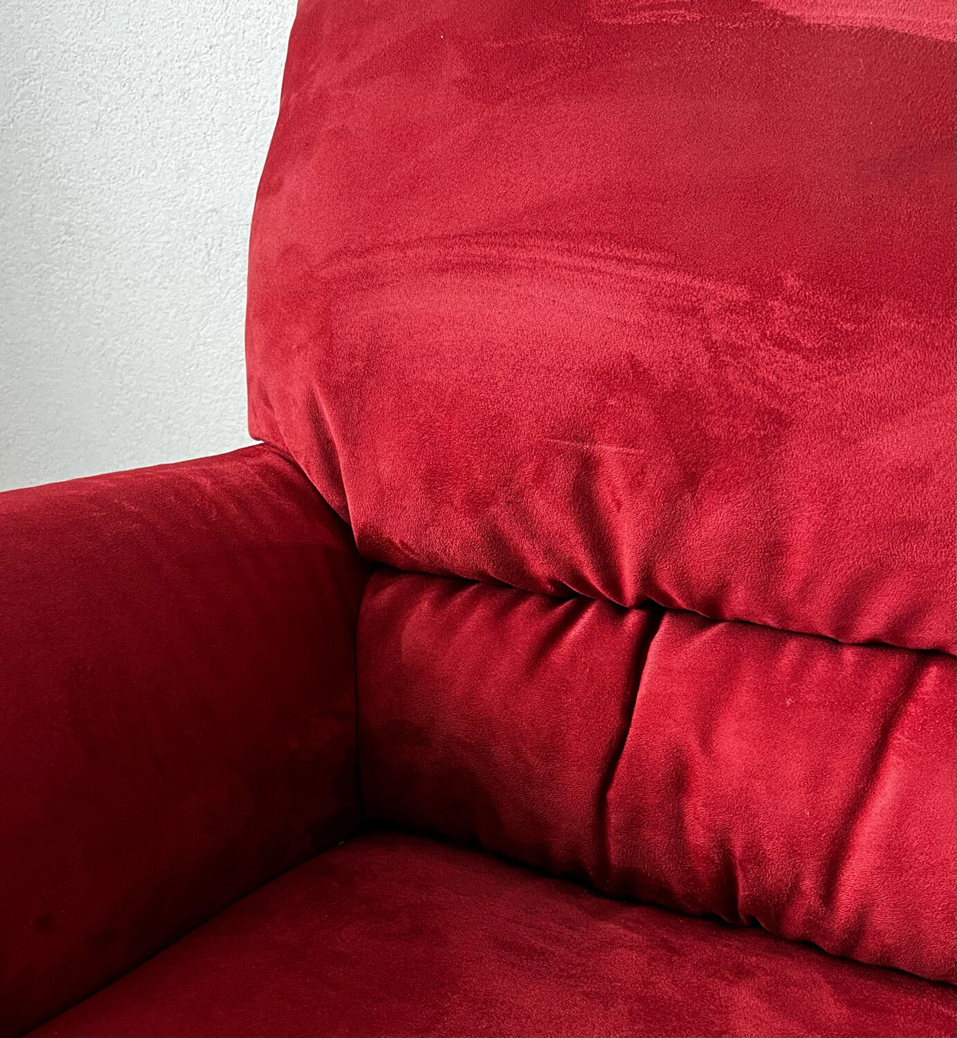 Vintage Red Velour Sofa, Ikea 1990s