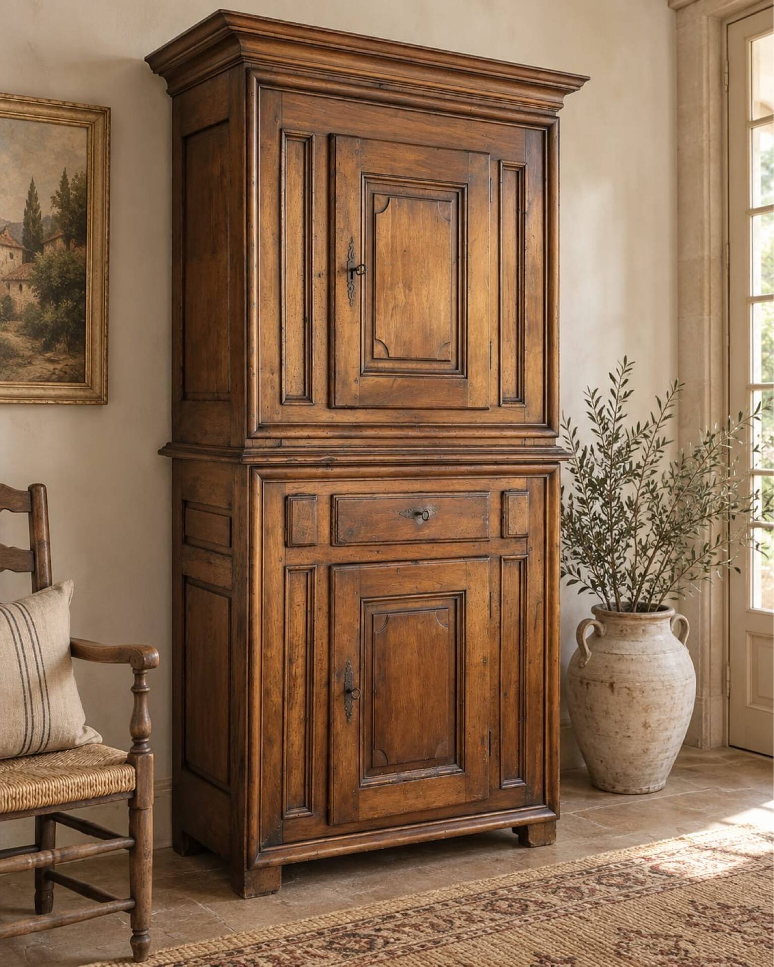 Buffet ancien deux corps en noyer 1800