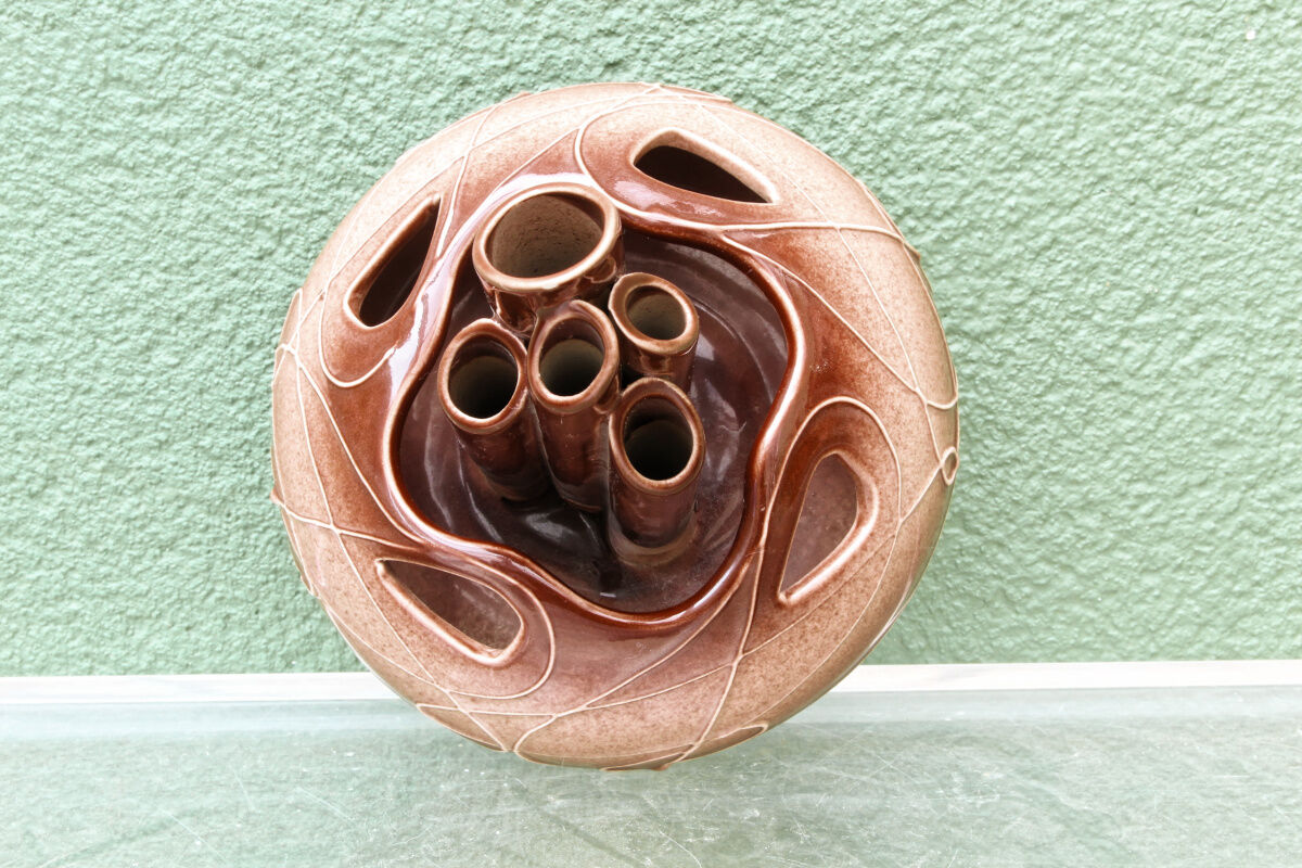 Ceramic vase, flower holder, ikebana, signed, 1960s