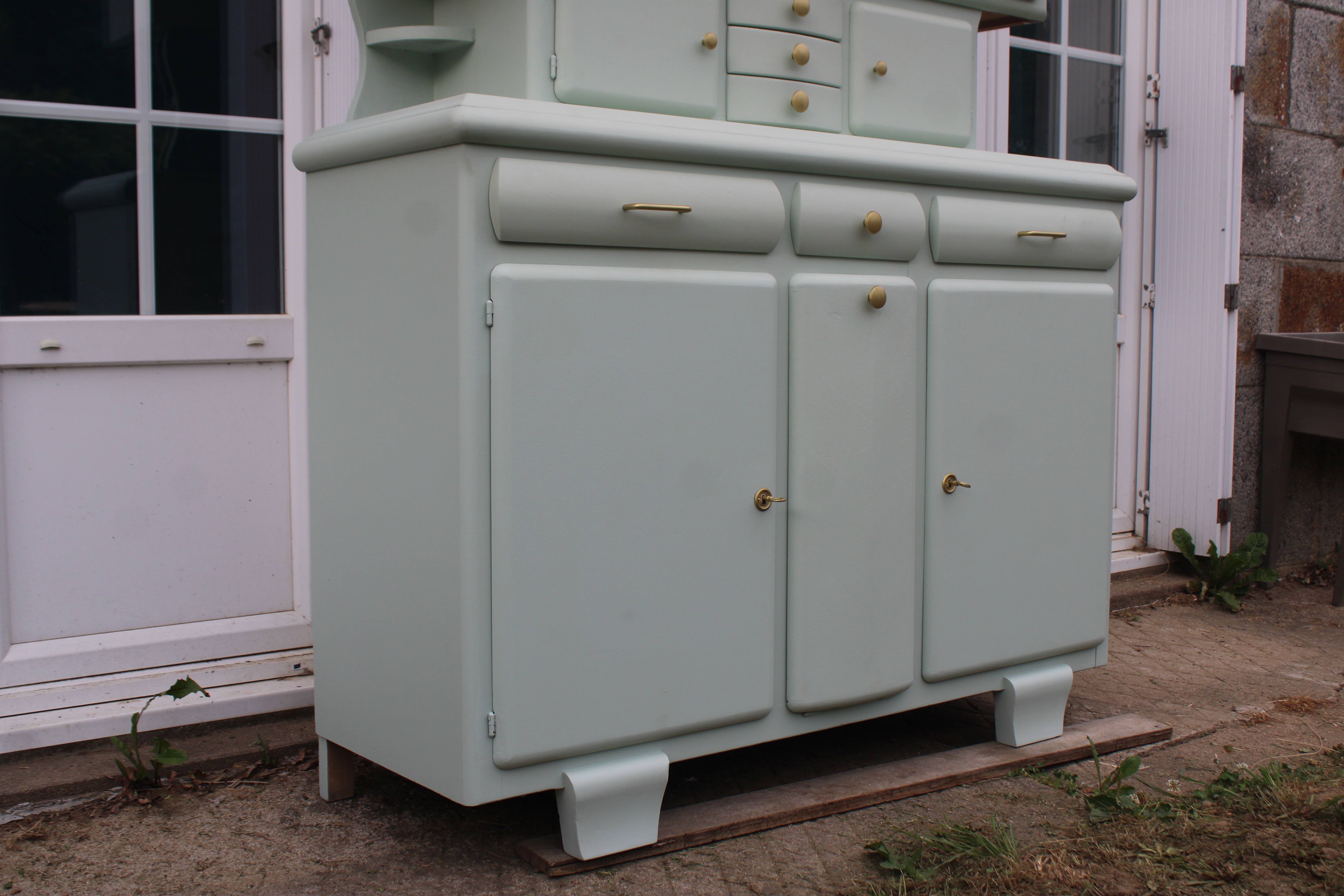 Renovated vintage Mado sideboard – Celadon green & natural cane