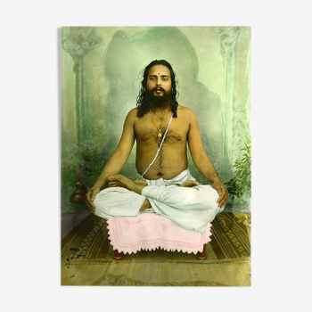 Portrait of a yogi, Rajasthan circa 1920, old colored photograph
