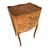 Antique Nightstand Louis XV Style Inlay Wood 3 Drawers Wine
