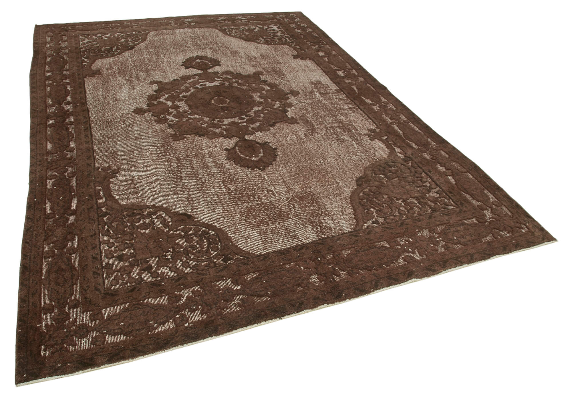 Handmade Carved Anatolian 1970s 215 cm x 292 cm Brown Carpet