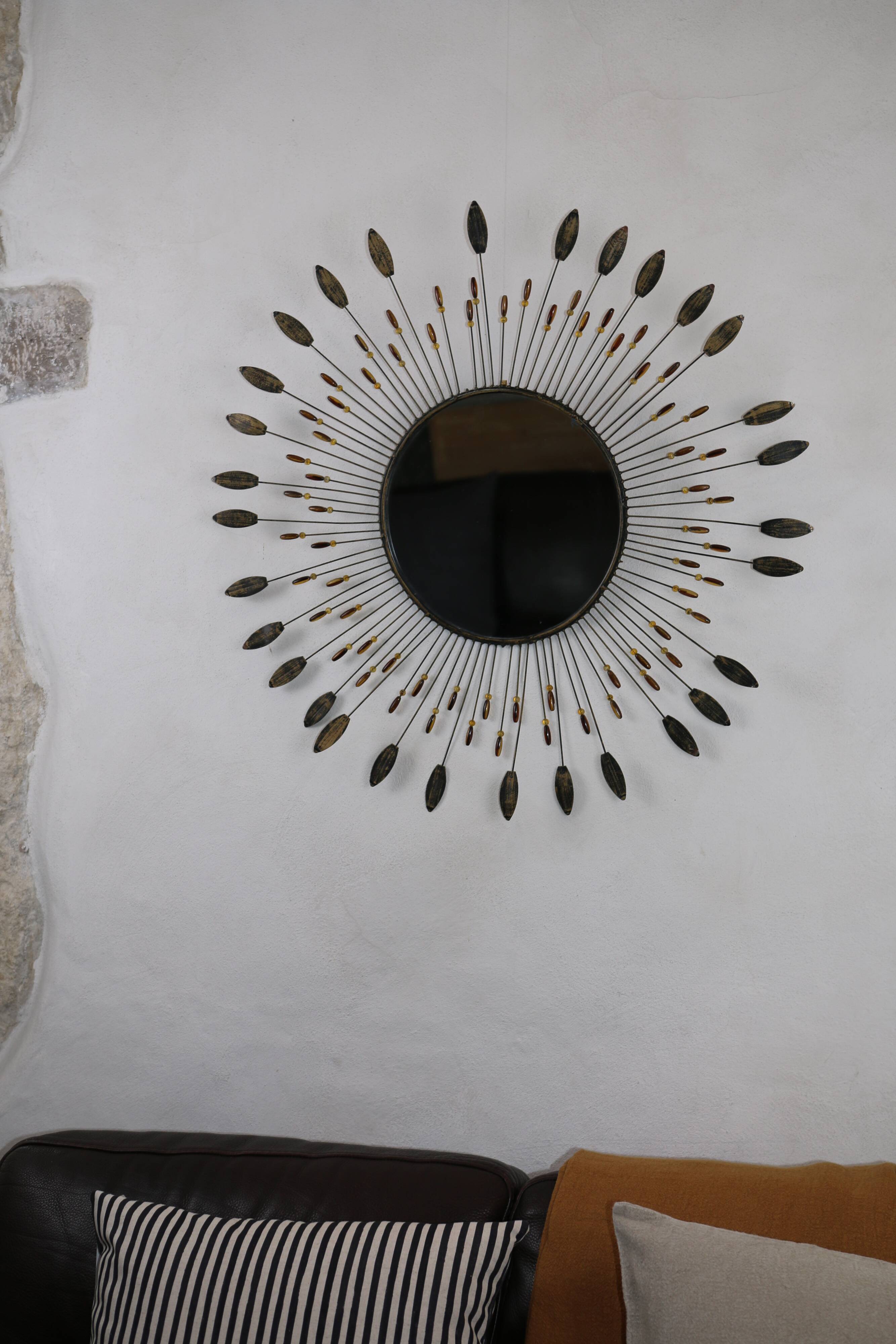 Vintage metal sun mirror, 1970s-1980s