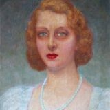 Art-Deco portrait, elegant woman with green eyes