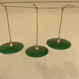 Trio suspension sheet enamelled vintage green and white gold threads brass socket