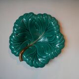 empty ceramic fruit bowl barbotine cabbage leaf vintage made in France retro