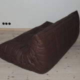 Togo 3 seater sofa in brown leather designed by Michel Ducaroy 1973