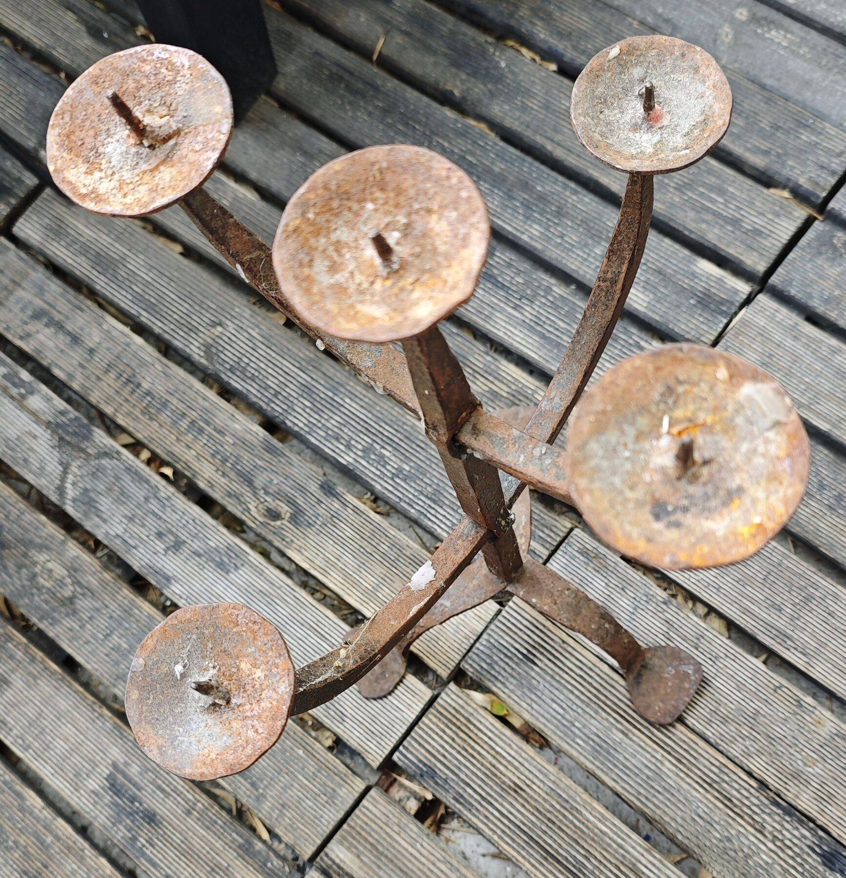 Large Brutalist Wrought Metal Candlestick - Early 20th Century