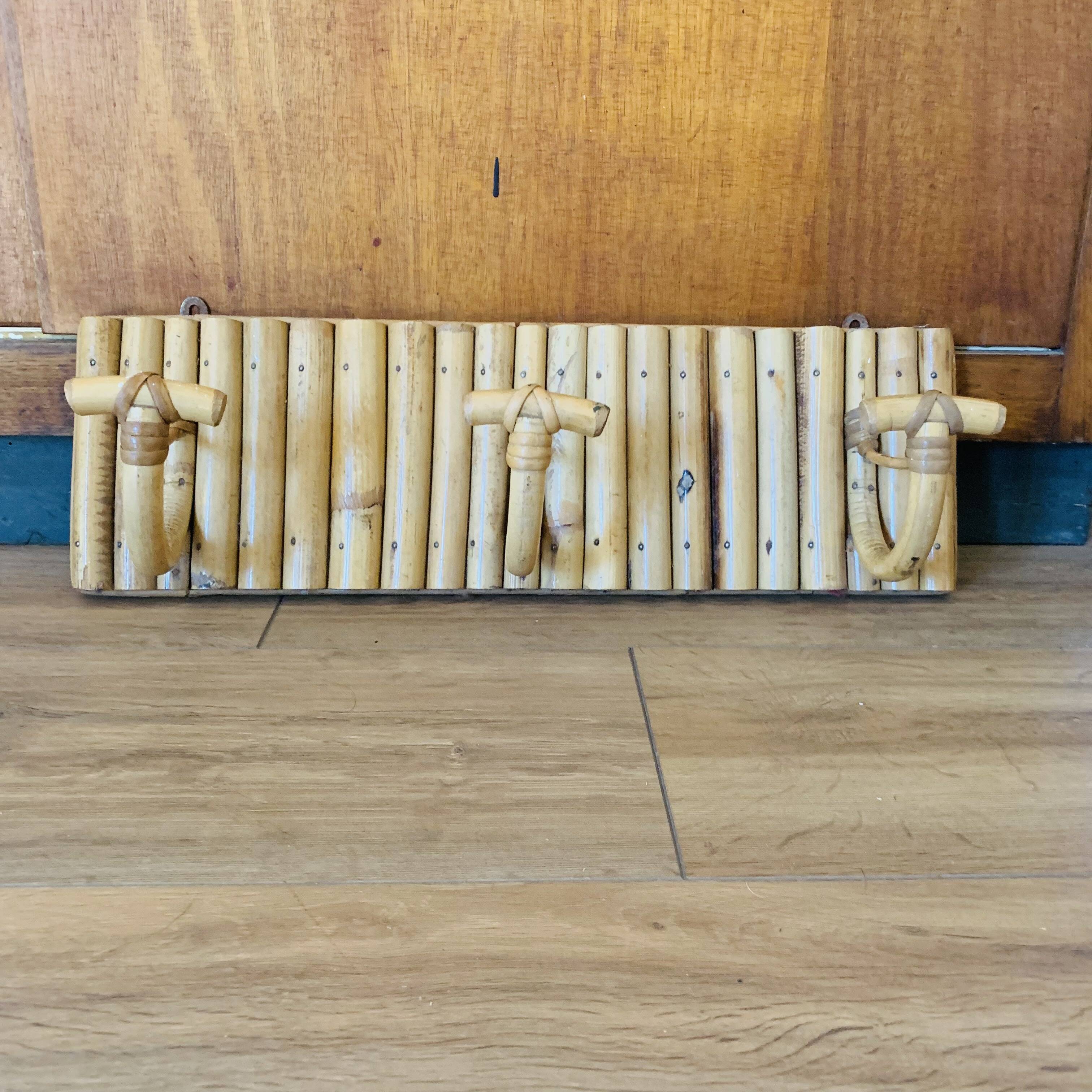 Vintage rattan coat rack