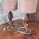 paire de lampe 1960 scandinave bois massif vernis et abat jour plaquage