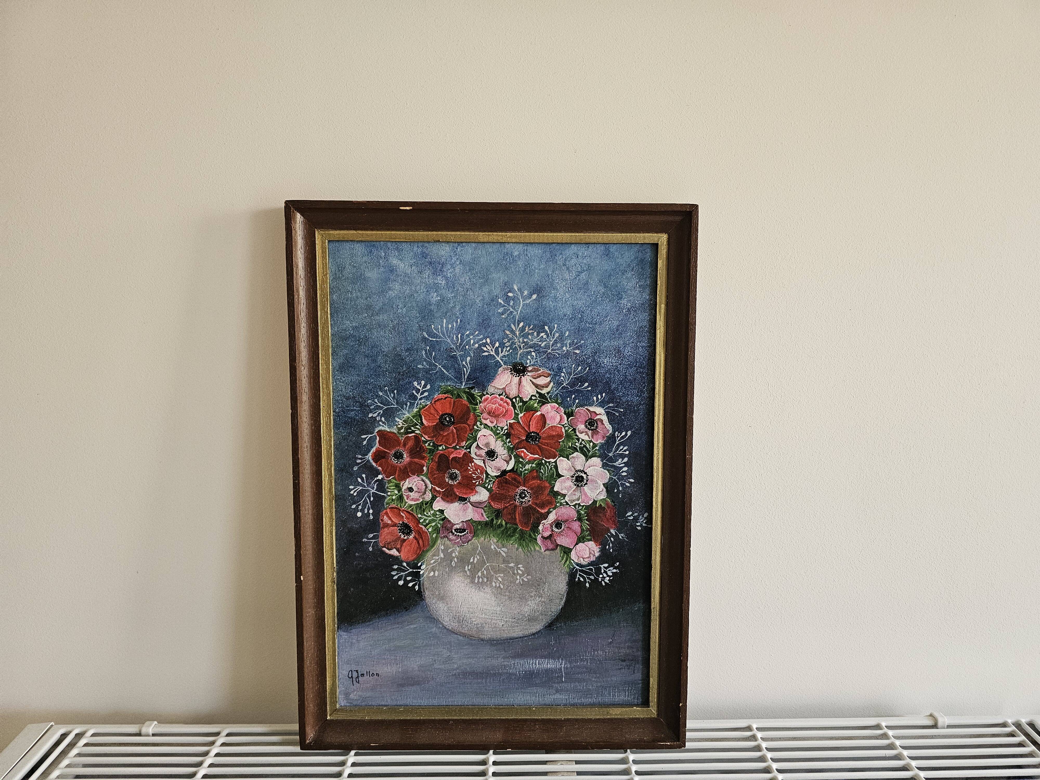 Oil on Panel - Bouquet of Anemone Flowers Signed G Jallon