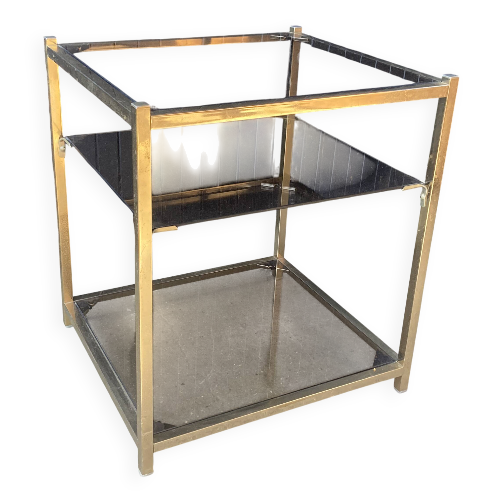 Table d’appoint doré et verre fumée