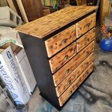 Commode pin massif bois brûlé