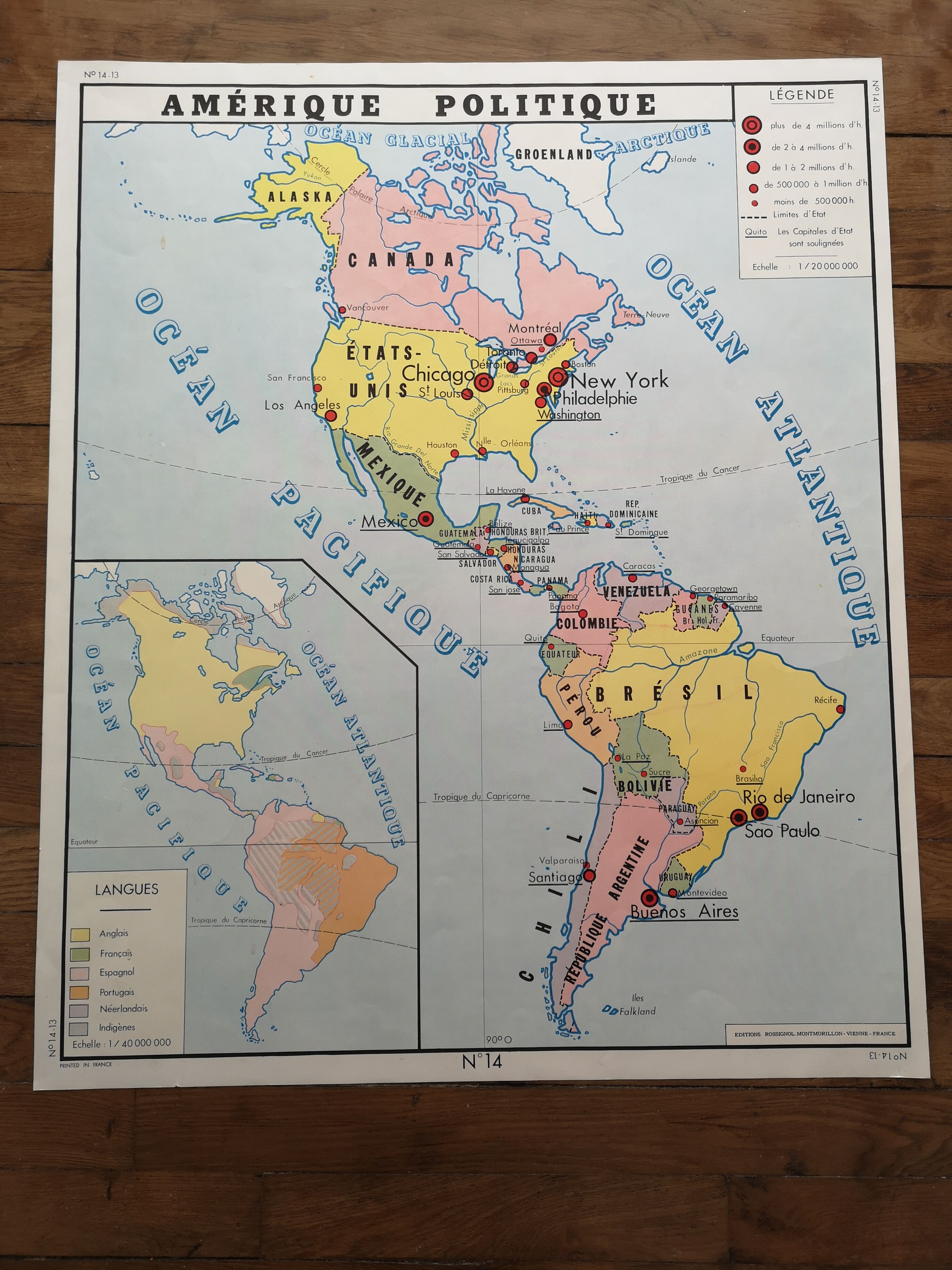 Old vintage school poster Rossignol Asia and America