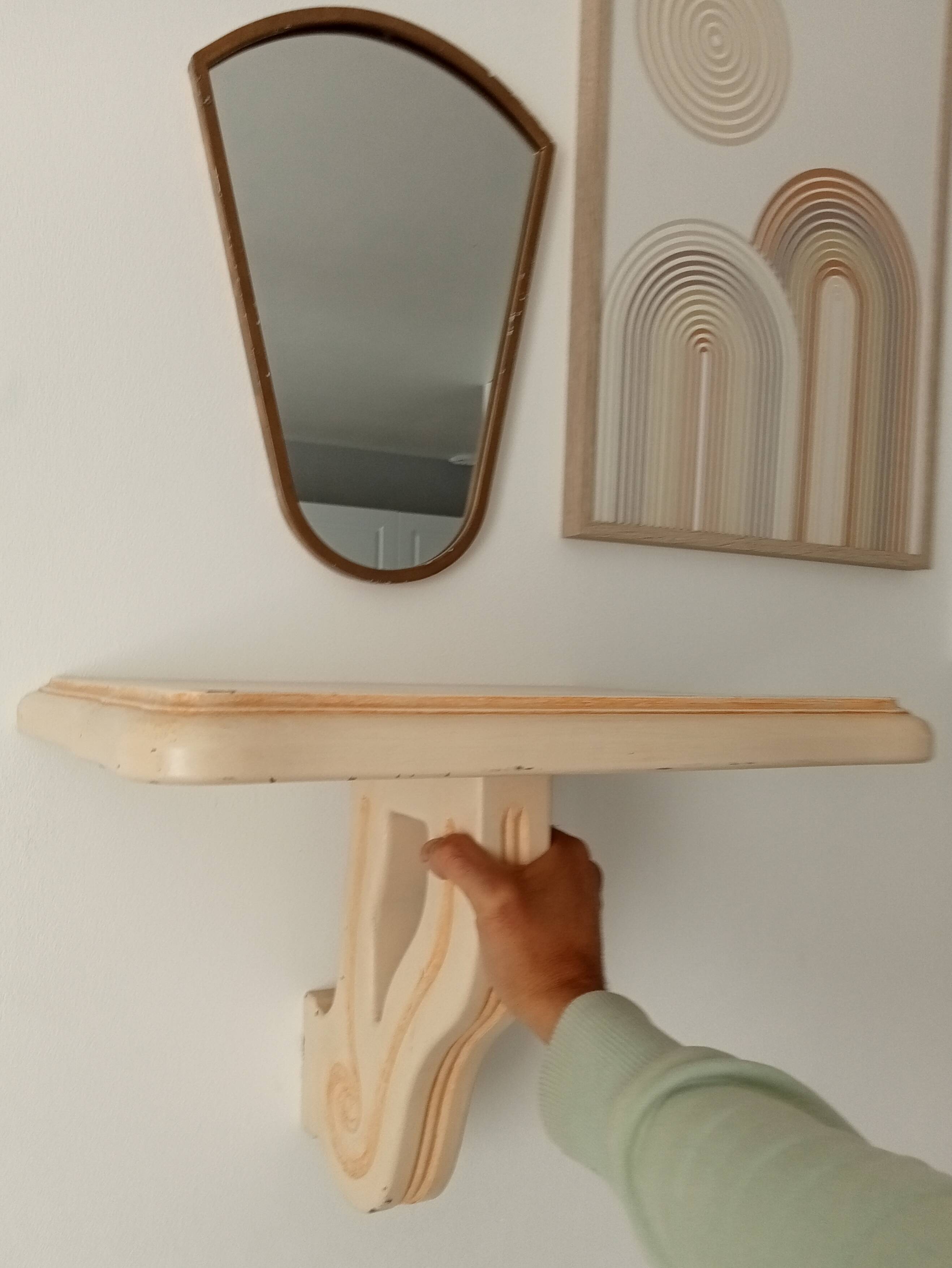 Vintage solid oak wall-mounted console shelf