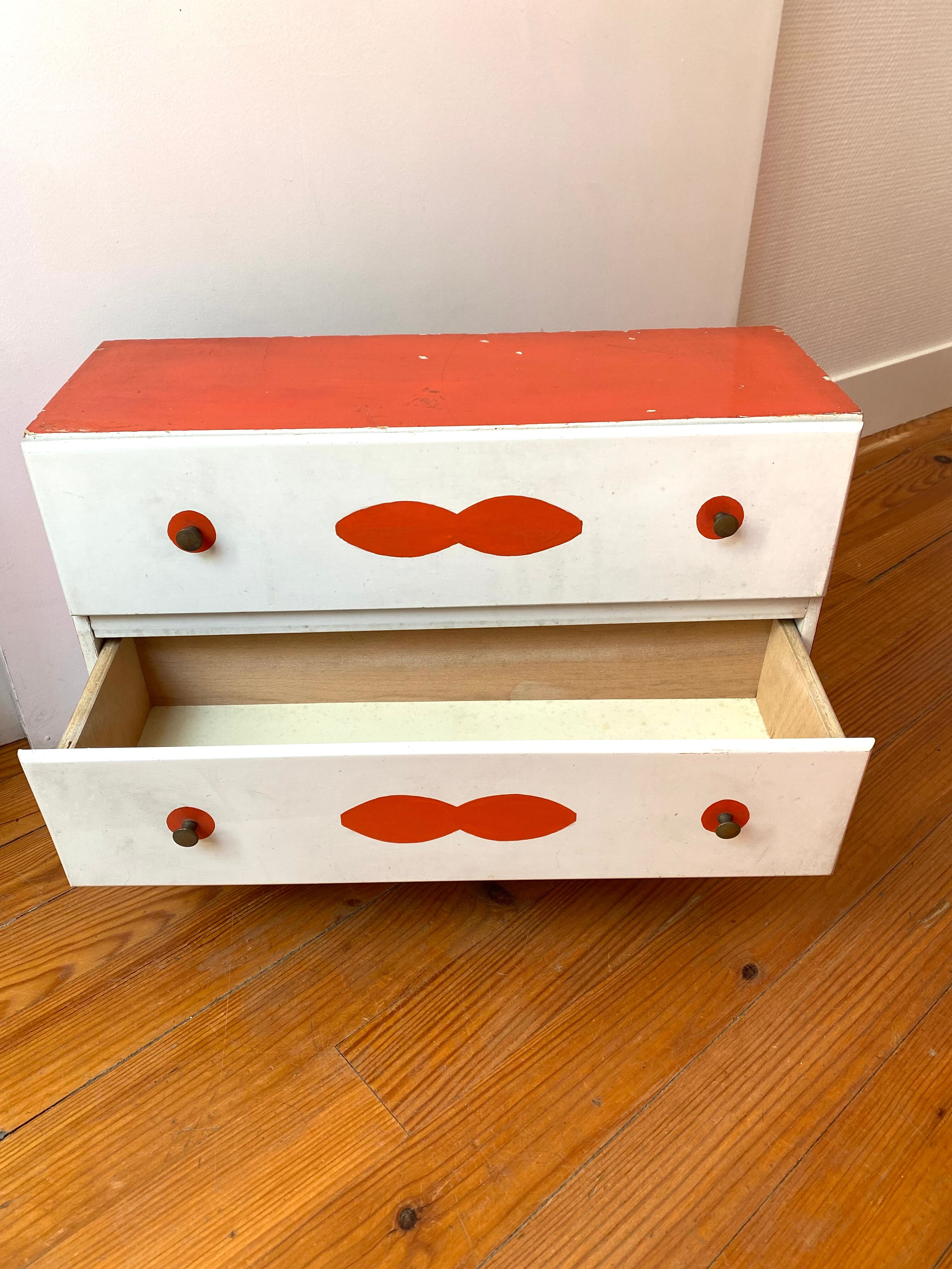 Vintage wood toy doll chest of drawers child