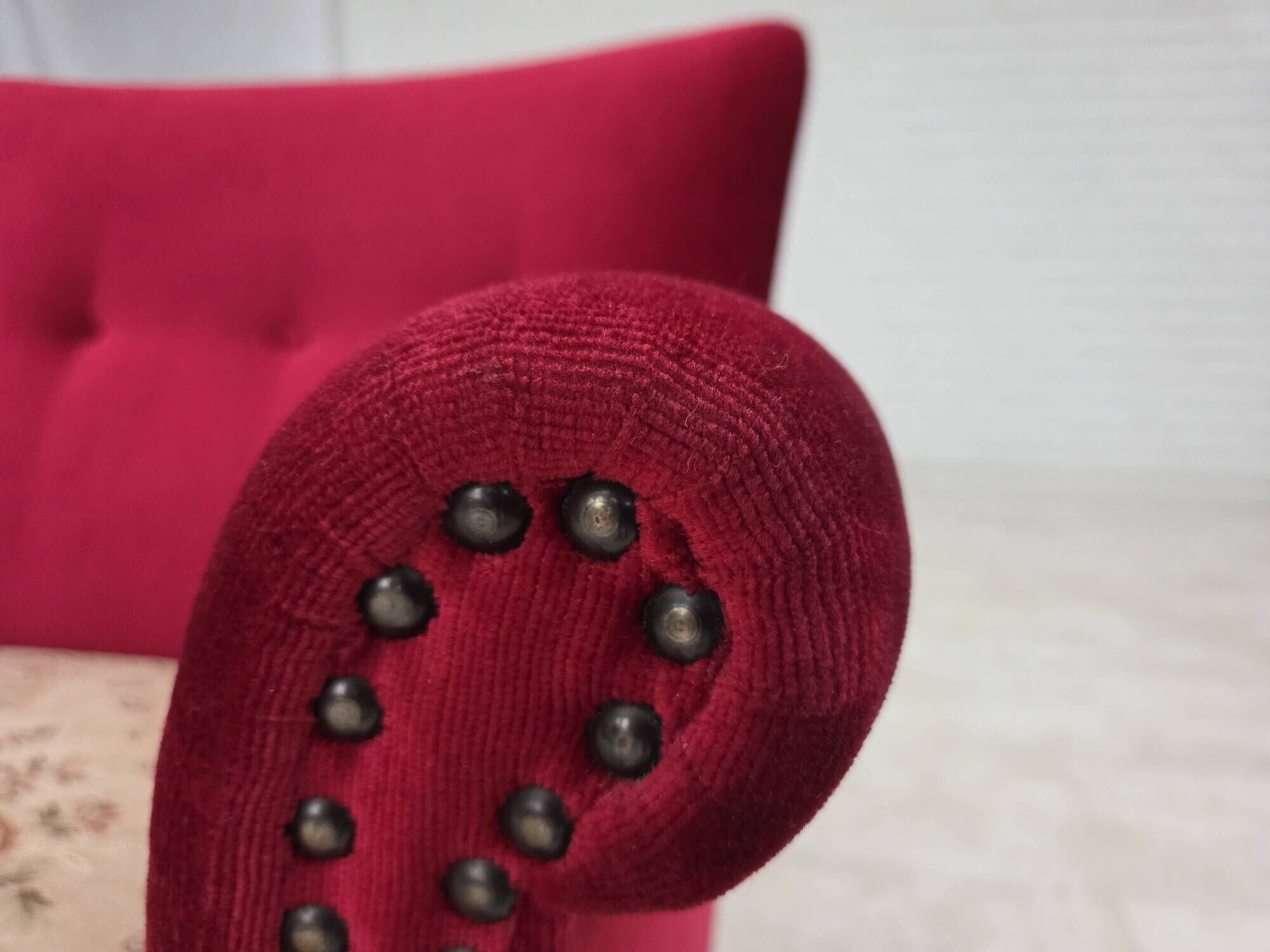1970s, Danish armchair, furniture velour, ash wood legs.