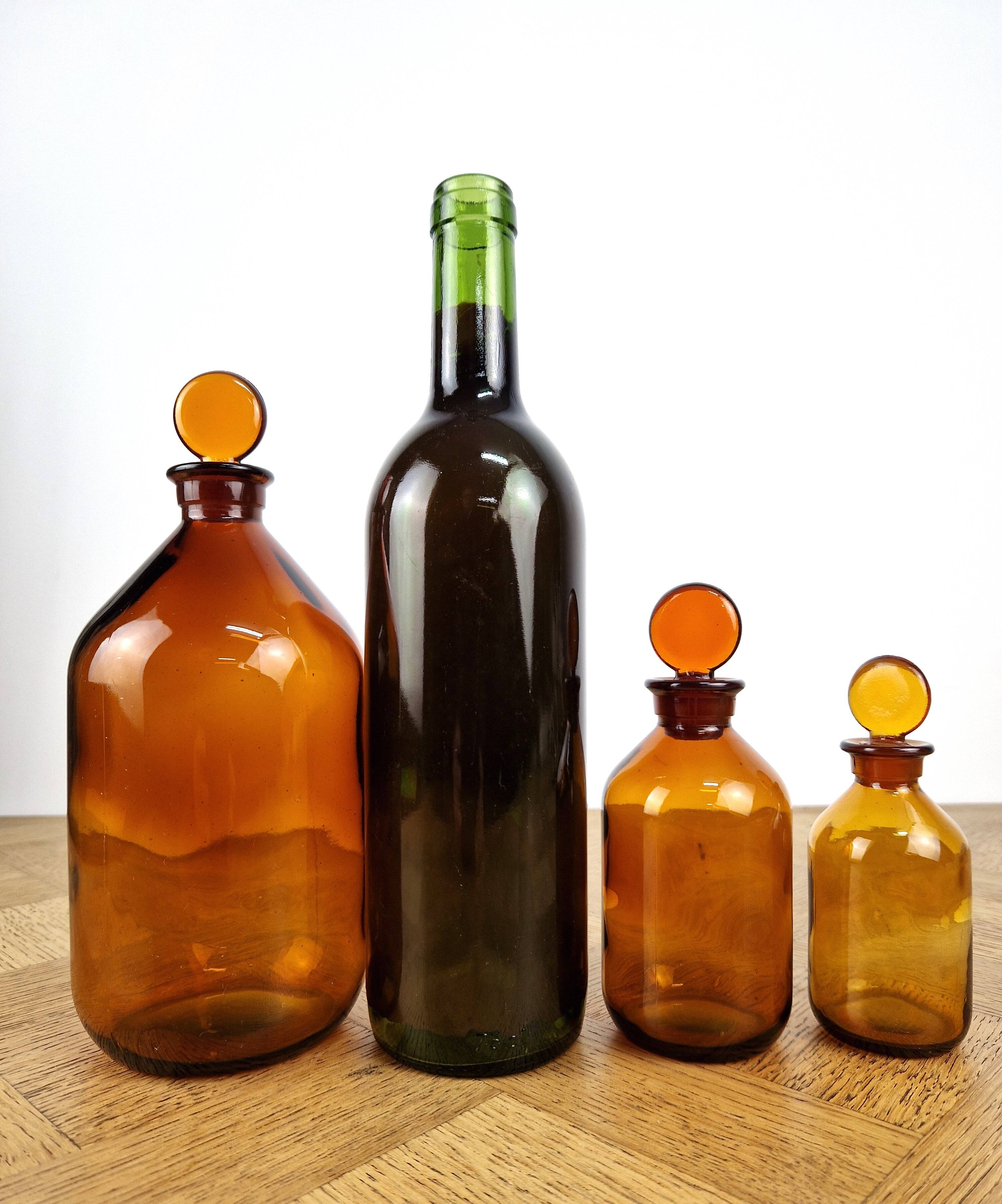 3 amber glass apothecary bottles - pharmacy bottles