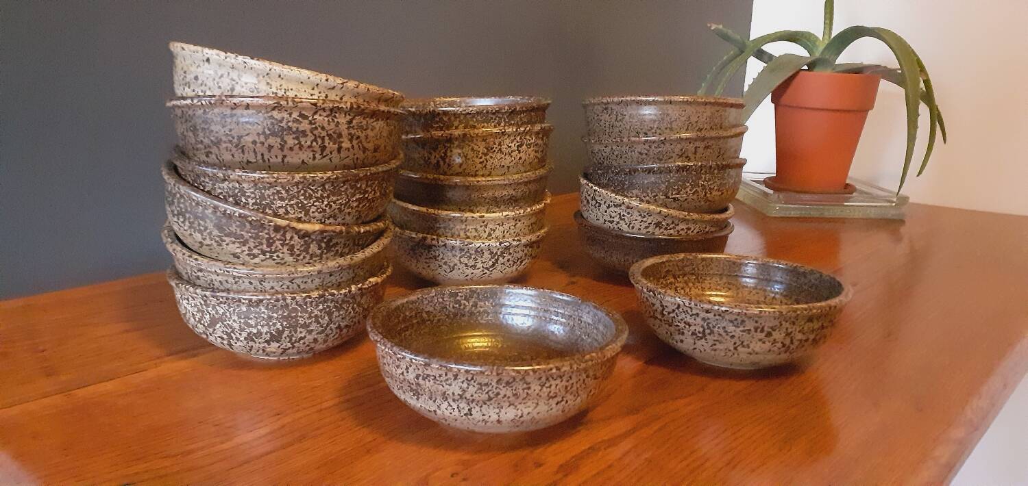 18 assiettes à soupe, jattes en grès de Salins les Bains année 60