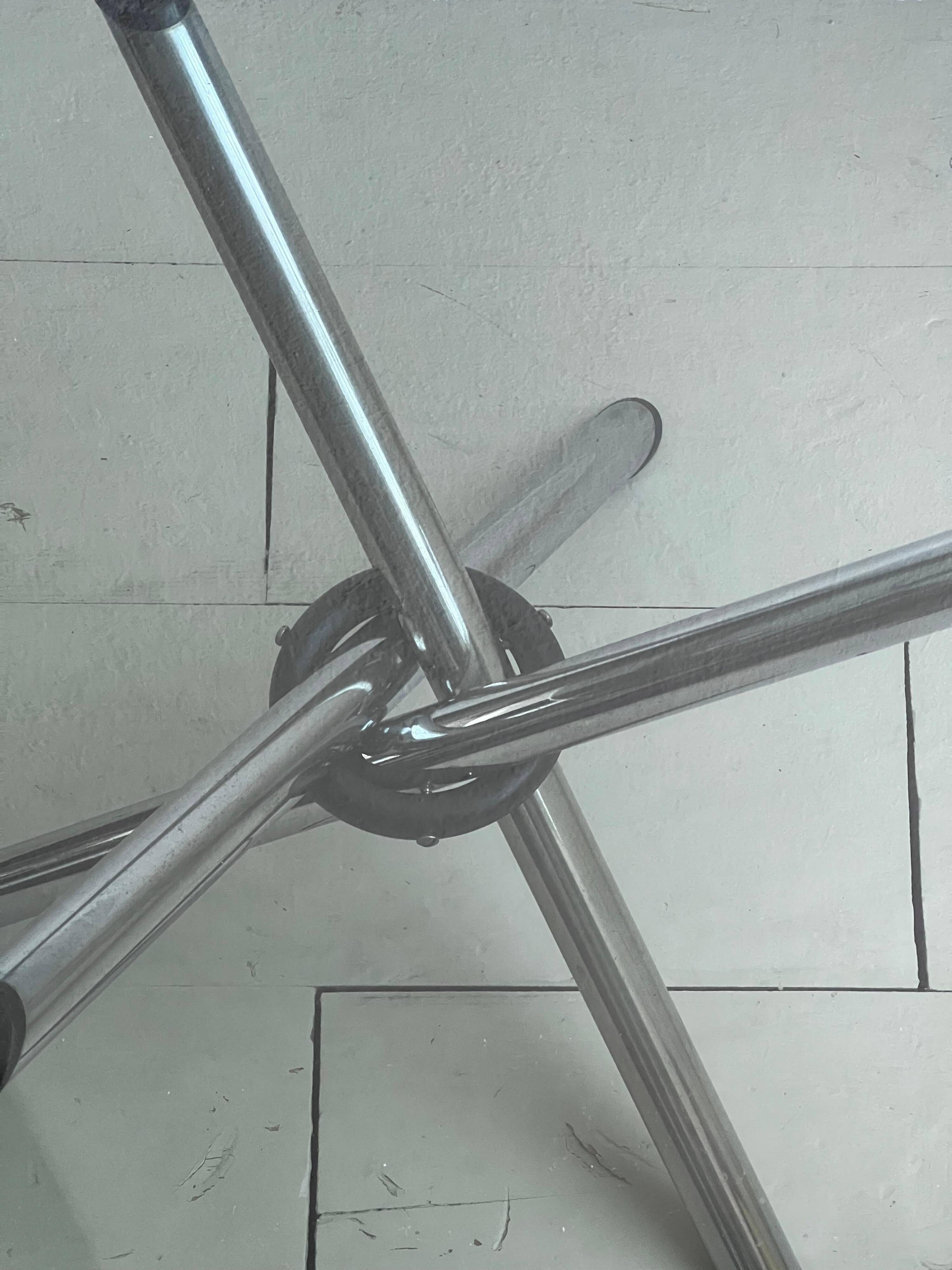 Vintage foldable coffee table, chromed tubular metal and smoked glass