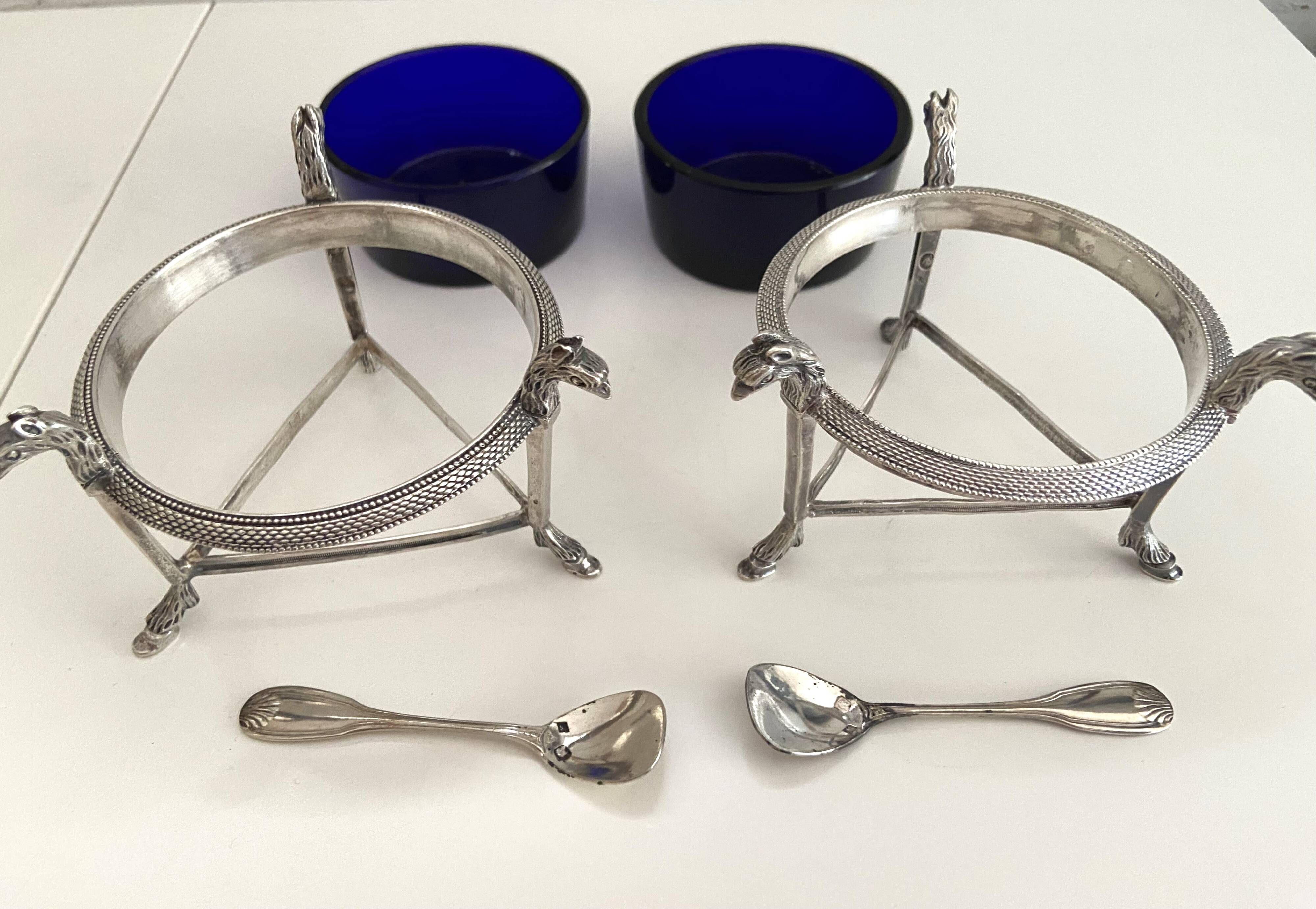 Salières en argent massif (950°/°°°) poinçon 1er coq, époque Empire Consulat