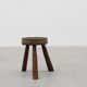 Brutalist French solid oak tripod stool with metal rim, 1850s