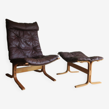 Ingmar Relling brown leather Siesta lounge chair and ottoman, 1960s