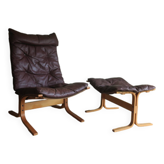 Ingmar Relling brown leather Siesta lounge chair and ottoman, 1960s