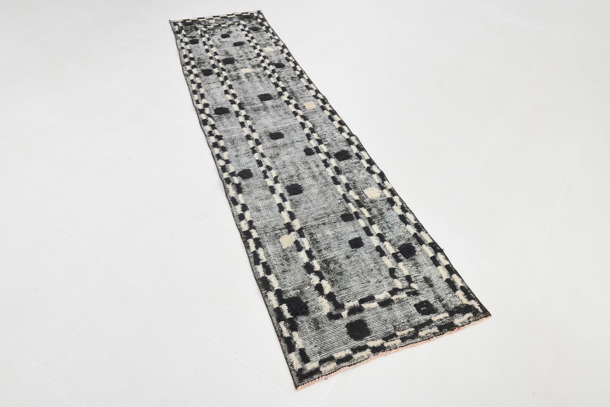 Black & beige turkish runner rug 72x284cm