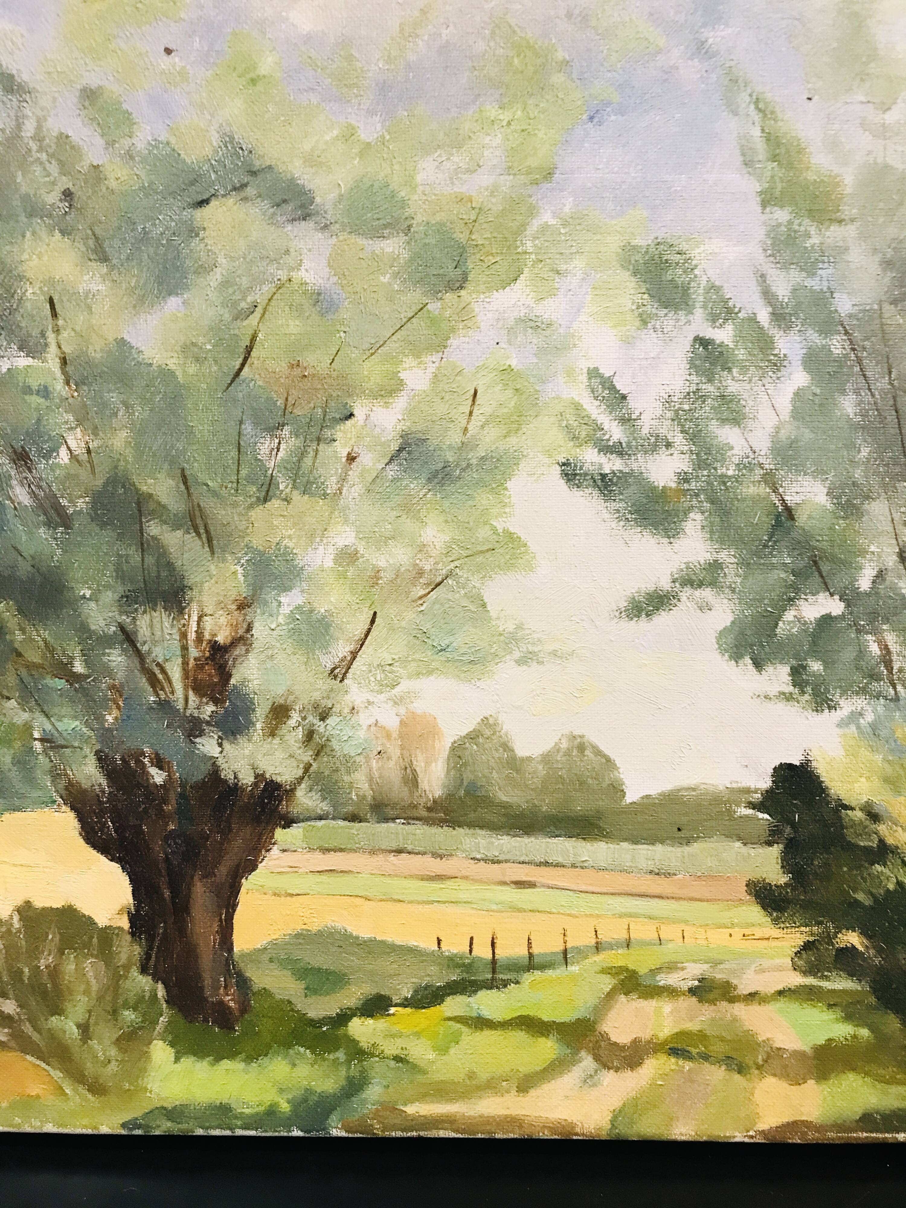 Painting on old frame Country Landscape