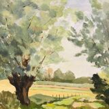 Painting on old frame Country Landscape