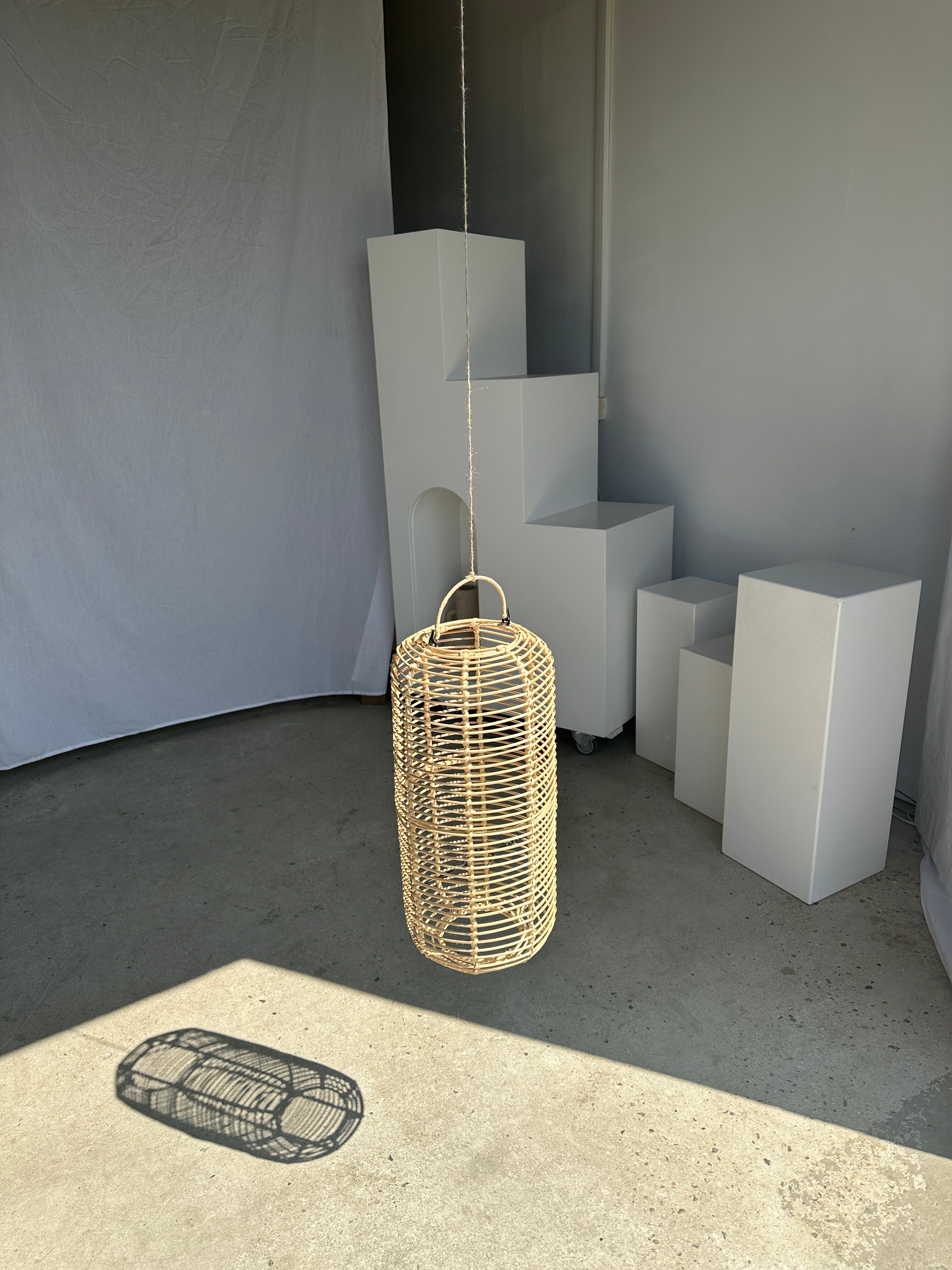 Large lantern-shaped rattan pendant lamp H50 D24