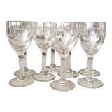 Suite of 8 engraved glass drip glasses from the 1930s 1940s