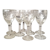 Suite of 8 engraved glass drip glasses from the 1930s 1940s