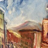 Oil on wood, “village festival”, Italy, 1960s