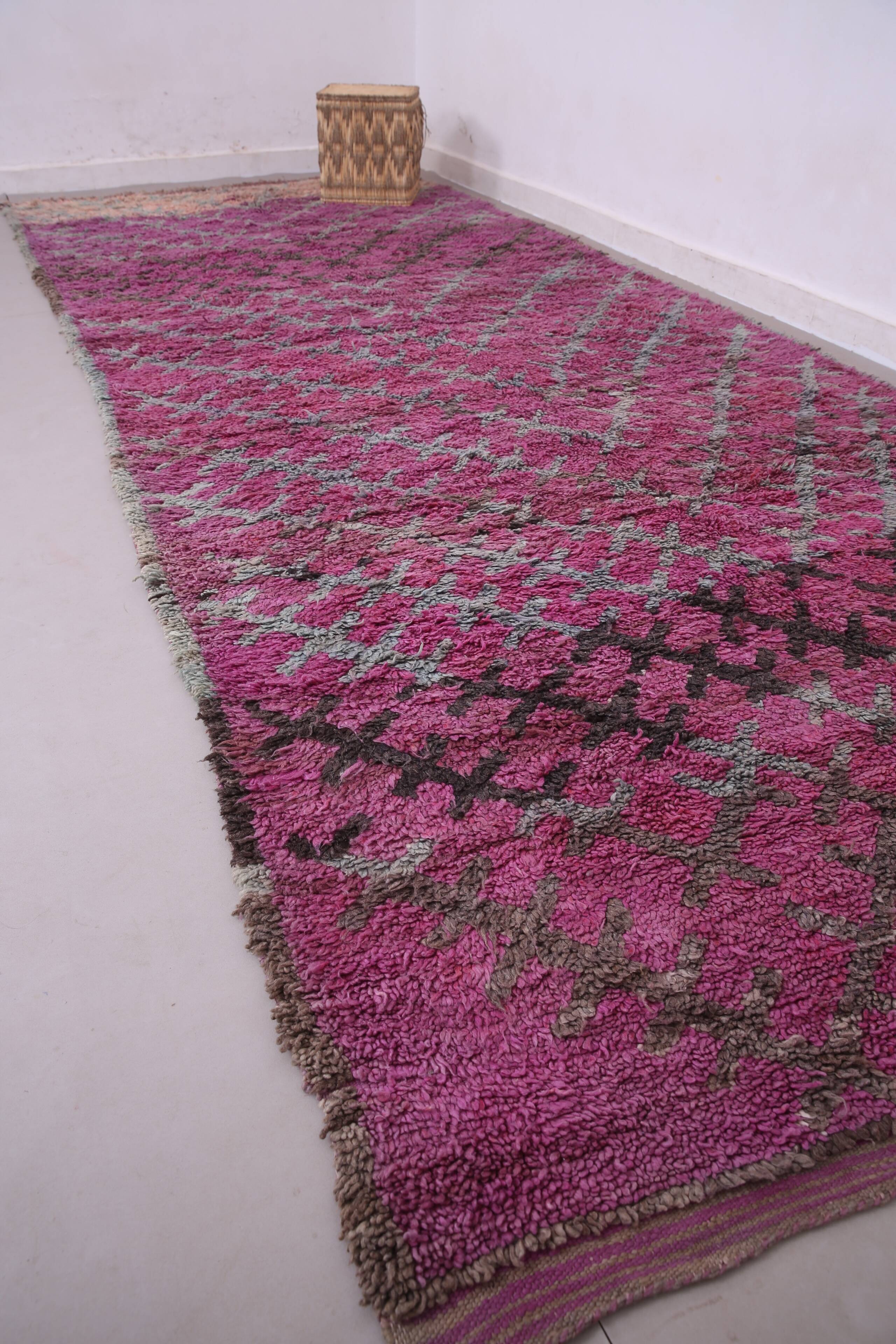 Purple Vintage Moroccan Rug 185 x 437 cm - Large Berber Wool Rug Handmade