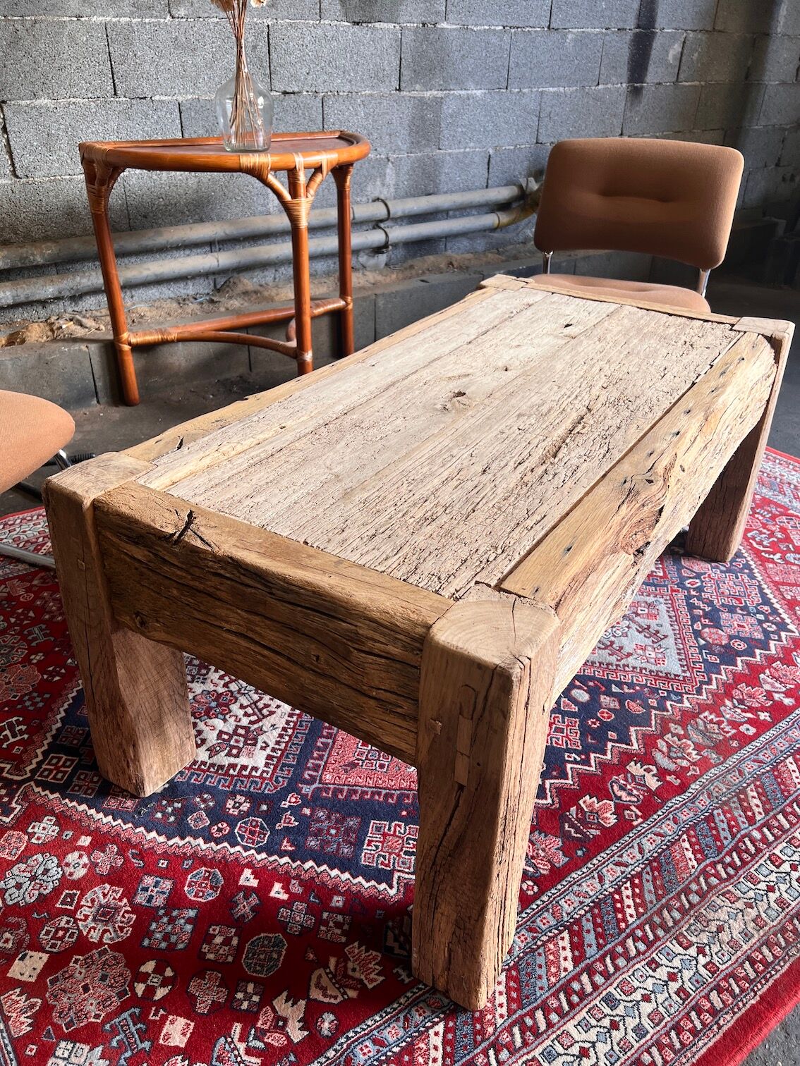 Artisanal vintage coffee table in solid wood