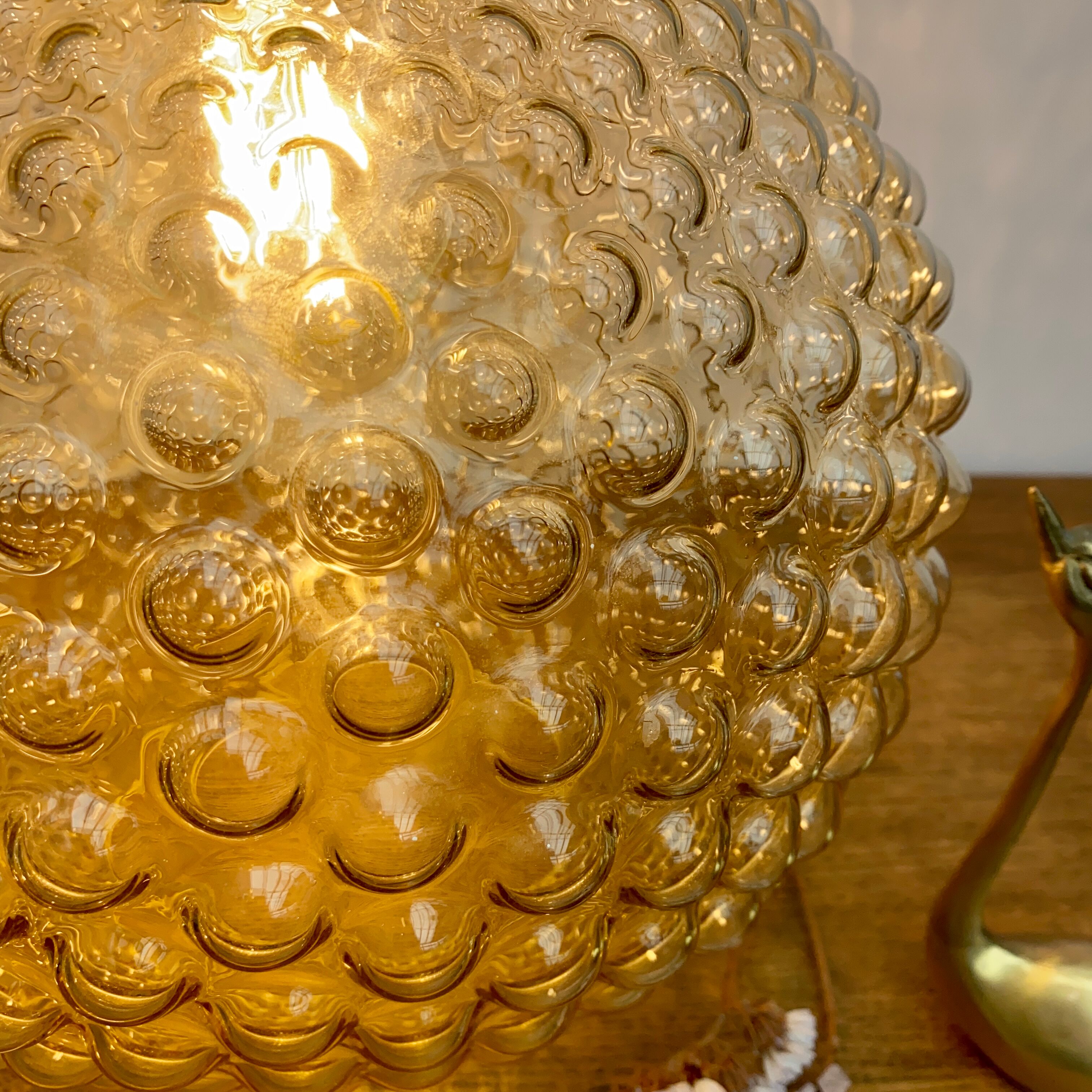 Vintage amber glass globe hanging lamp