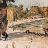 Orientalist watercolor, animated landscape, Mediterranean port