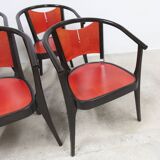 Set of 6 Baumann Diese model armchairs, Pagnon Pelhaître design, Wenge and red color