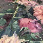 François Félix Roubaud Still life oil on wooden panel bouquet roses peonies XIX