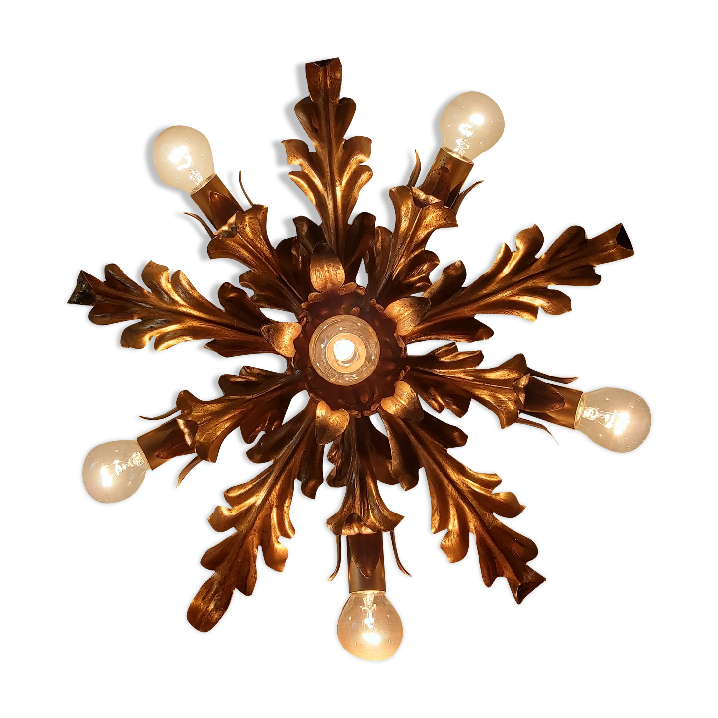 Applique ou plafonnier en métal doré Florence années 60